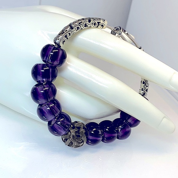 FILIGREE PURPLE CRYSTALS BANGLE 6cm diameter - Picture 1 of 8